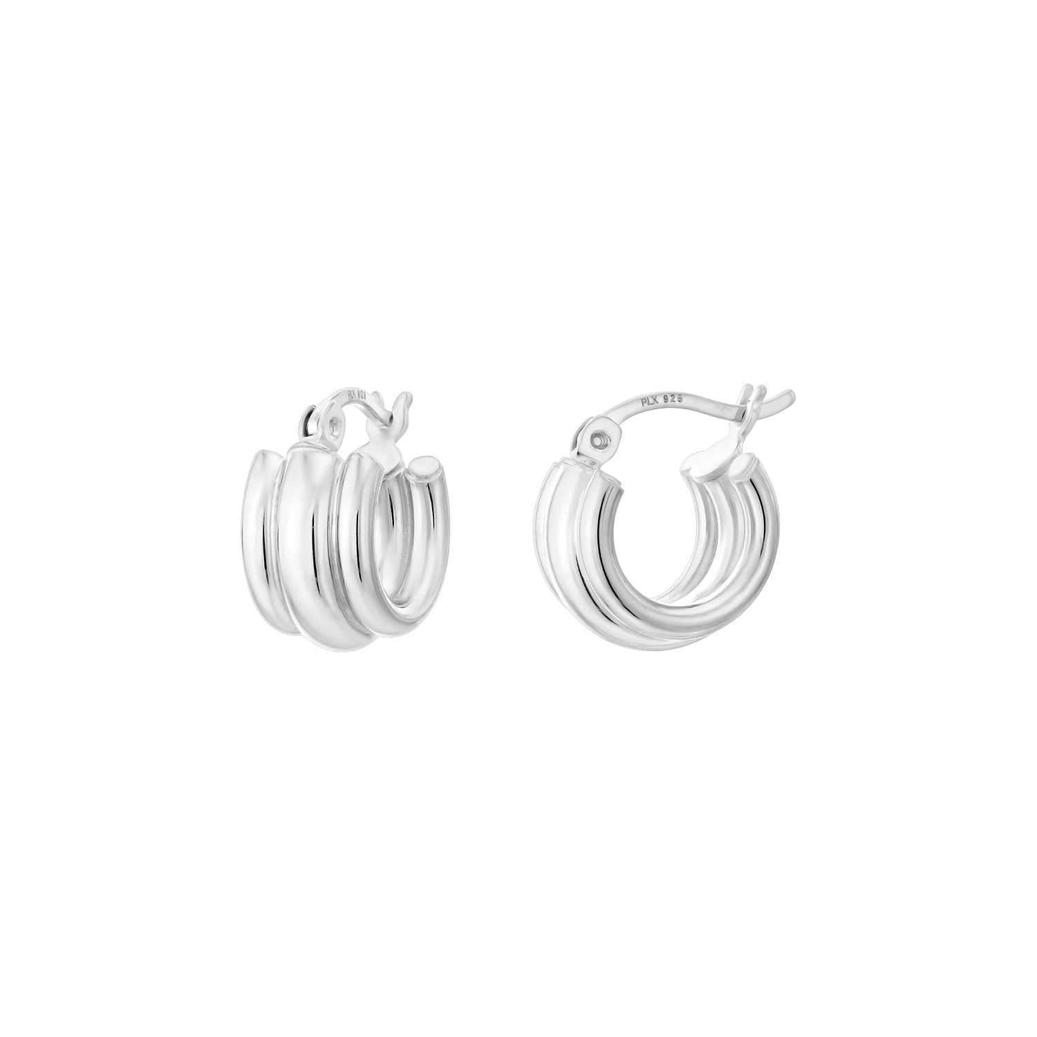 925 STERLING SILVER 15.0 MM. TRIPLE CONNECTED 3 HOOP EARRINGS F8734