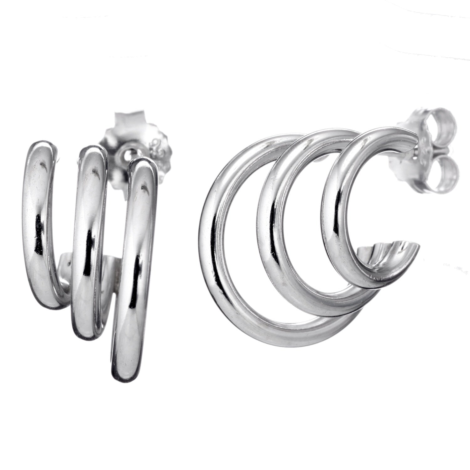 925 STERLING SILVER 15.0 MM. TRIPLE LINES EARRINGS WITH POST F8735