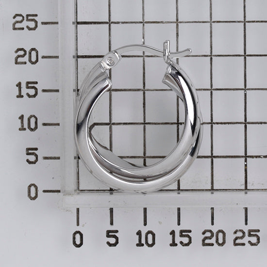 925 STERLING SILVER 20.0 MM. DOUBLE CROSSOVER HALF ROUND TUBE HOOP EARRINGS F9131