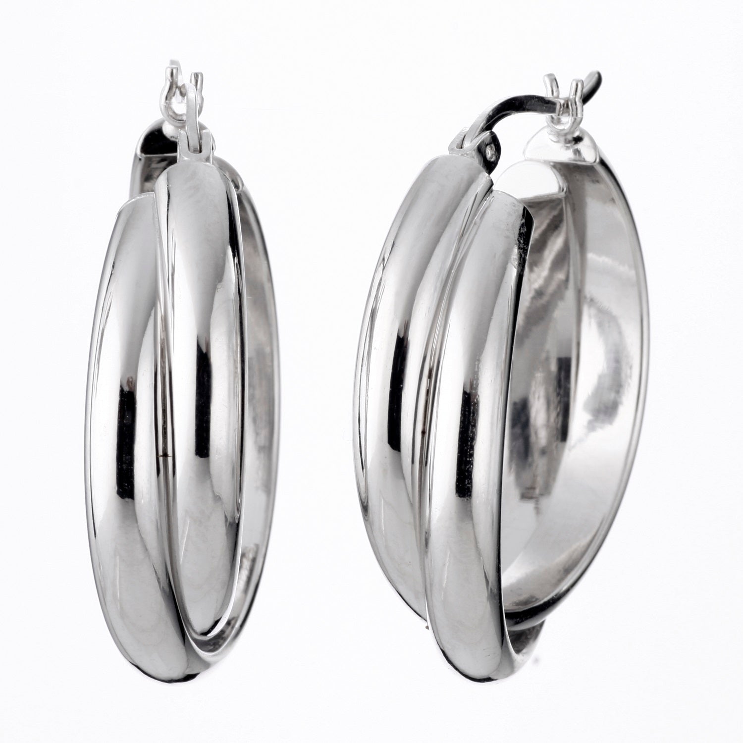 925 STERLING SILVER 30.0 MM. BOLD CROSSOVER HALF ROUND HOOP EARRINGS F9136