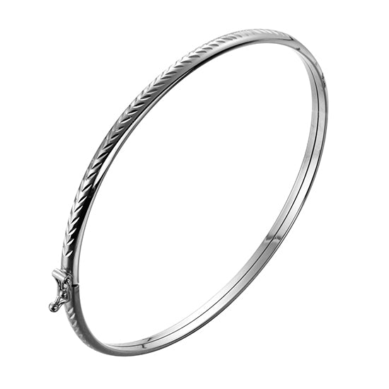 925 STERLING SILVER LIGHT WEIGHT DIAMOND CUT HINGED BANGLE BRACELET
