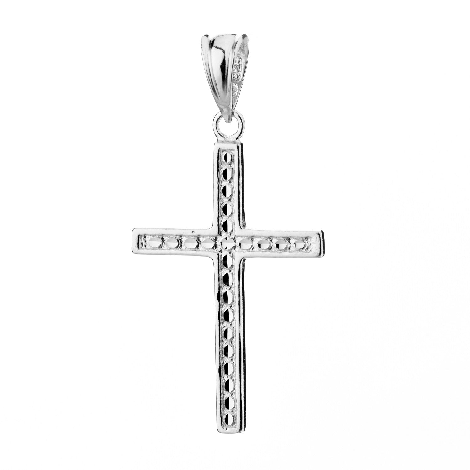 925 STERLING SILVER CROSS PENDANT CAVIAR PATTERN