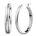 925 STERLING SILVER 30.0 MM. HALF ROUND TUBE OVAL SHAPE HOOP EARRINGS F7989
