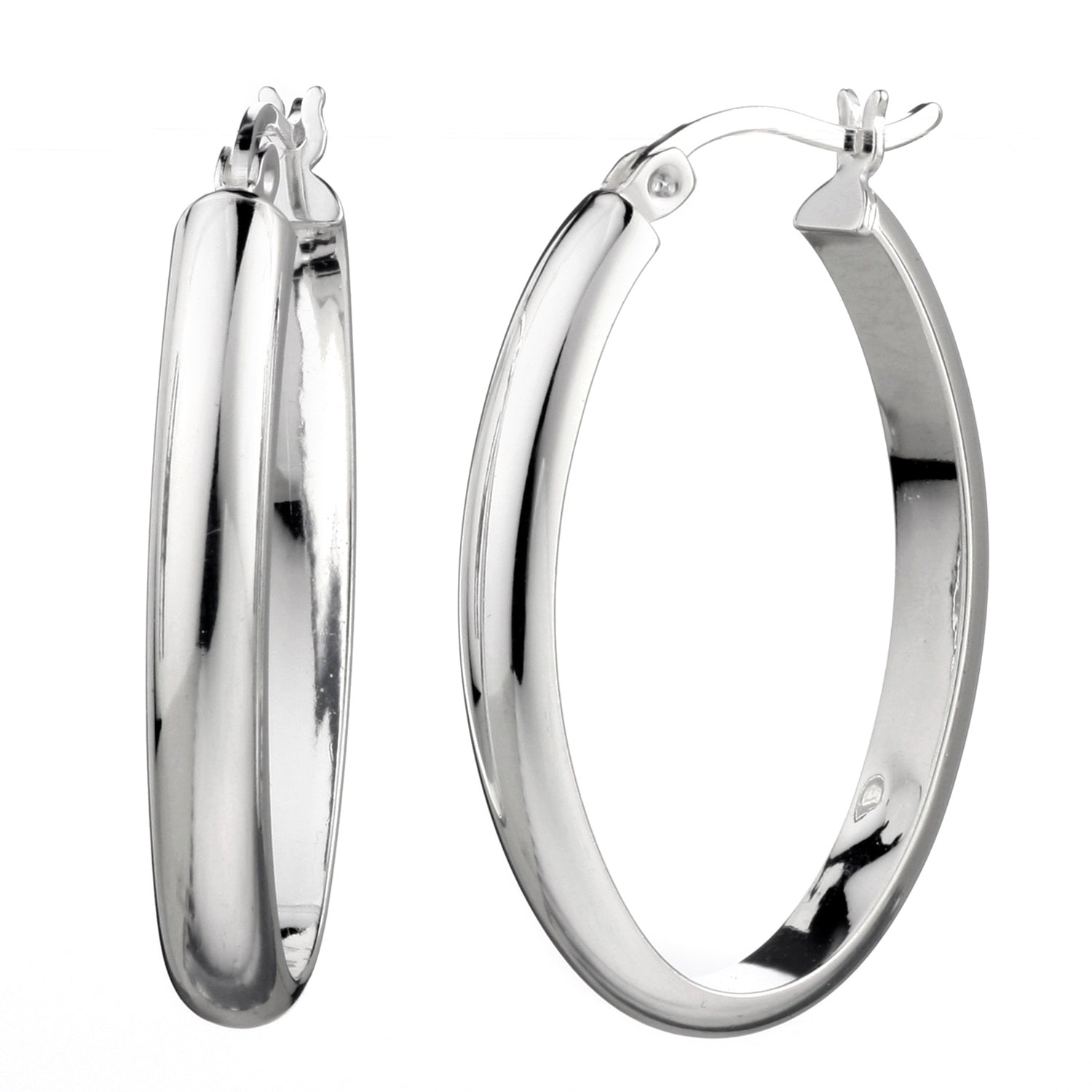 925 STERLING SILVER 30.0 MM. HALF ROUND TUBE OVAL SHAPE HOOP EARRINGS F7989