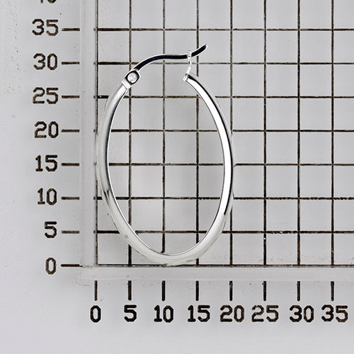925 STERLING SILVER 30.0 MM. HALF ROUND TUBE OVAL SHAPE HOOP EARRINGS F9789