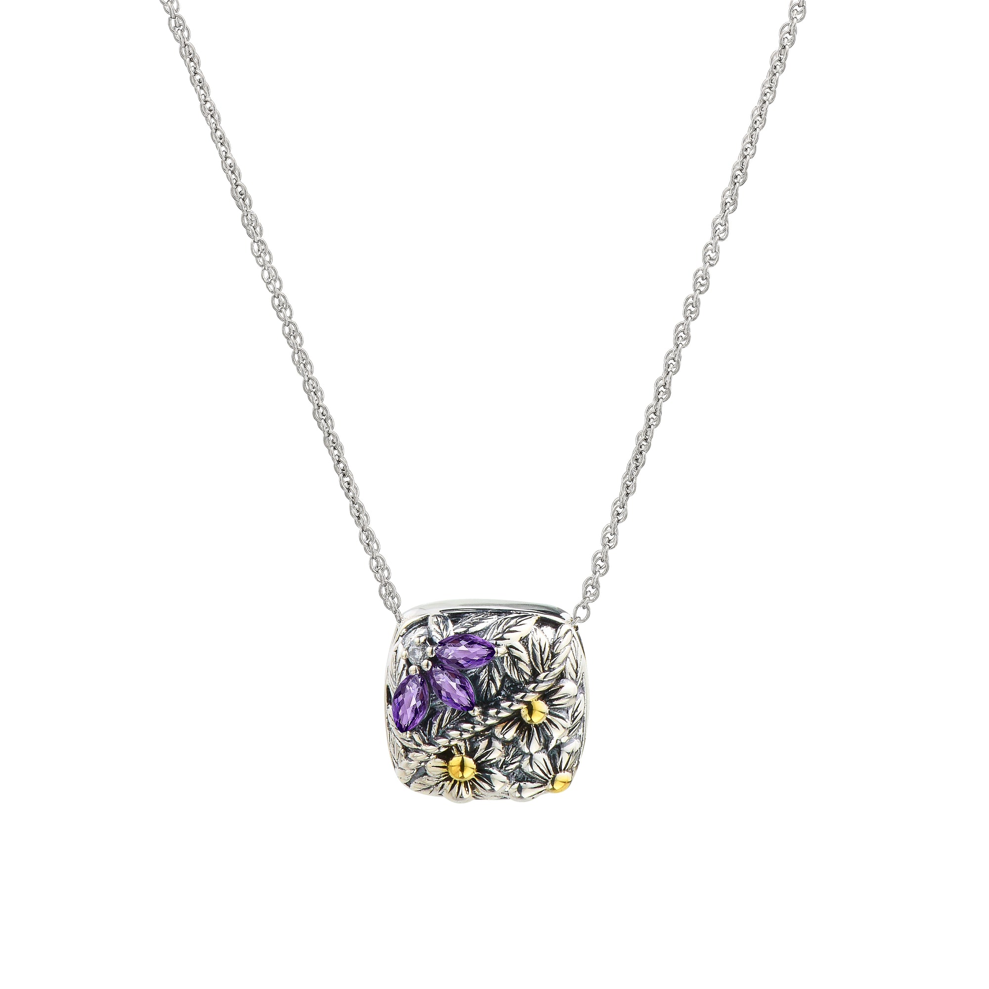 925 STERLING SILVER BLOSSOM CUSHION PENDANT NECKLACE