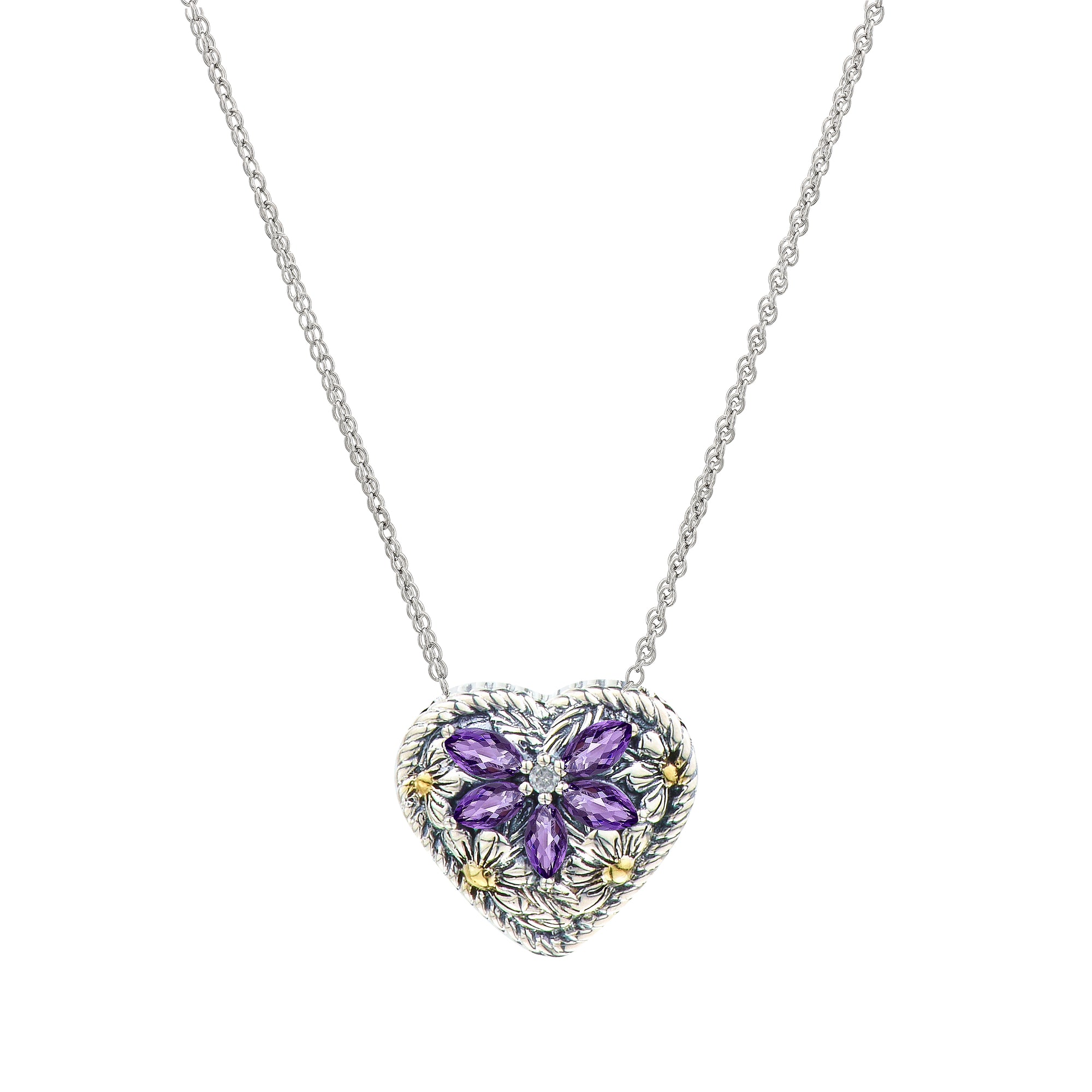 925 STERLING SILVER BLOSSOM HEART PENDANT NECKLACE